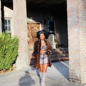 Motys Paris Womens Coat Brown Open Wool Cashmere Fur Trim Vintage France 1